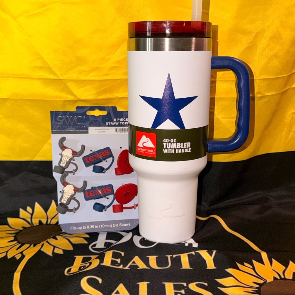 White and Blue Tumbler with Handle